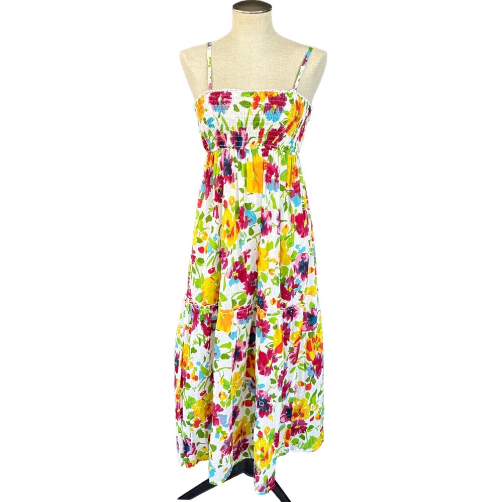 burton + BURTON Floral Print Long Maxi Pleated Accents A-Line Dress One Size